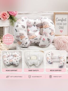 Pink Hedgehog Baby Neck Support Pillow - Soft Infant Head Cushion